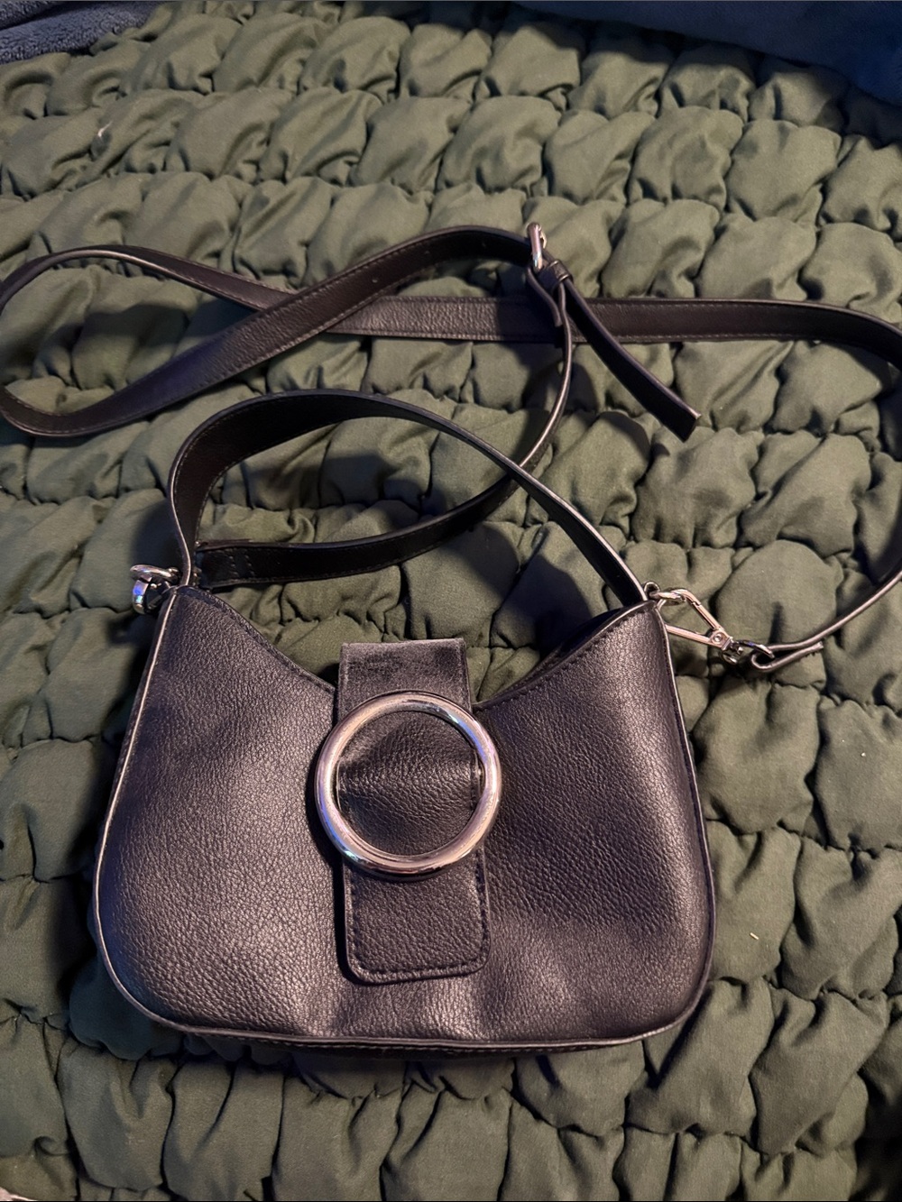 Target Black Faux Leather Mini Crossbody with Silver Ring